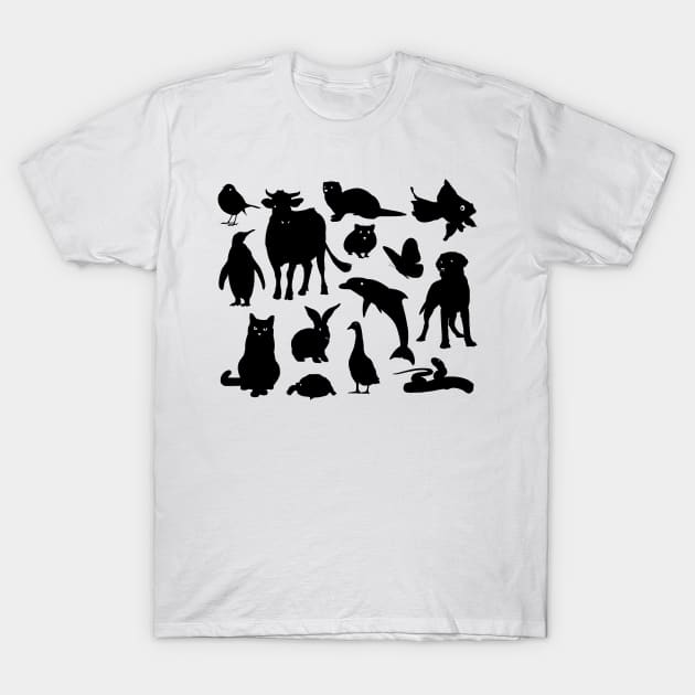 ANIMALS PATTERN Black Silhouette Pet Animal Cool Style T-Shirt by gin3art